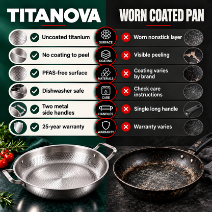 Hand-Hammered Titanium Pan with Two Handles 12" - TITANOVA®