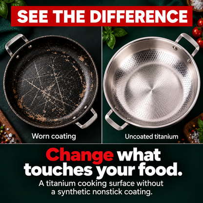 Hand-Hammered Titanium Pan with Two Handles 12" - TITANOVA®