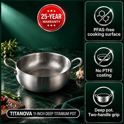 Hand-Hammered Deep Titanium Pot 11" - TITANOVA®