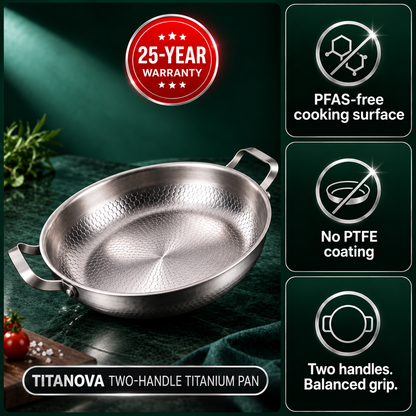 Hand-Hammered Titanium Pan with Two Handles 12" - TITANOVA®