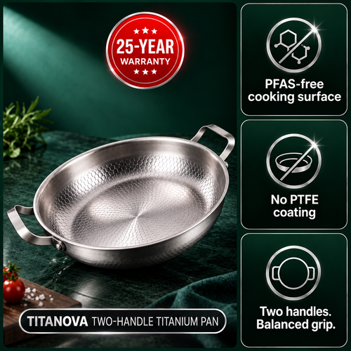 Hand-Hammered Titanium Pan with Two Handles 12" - TITANOVA®