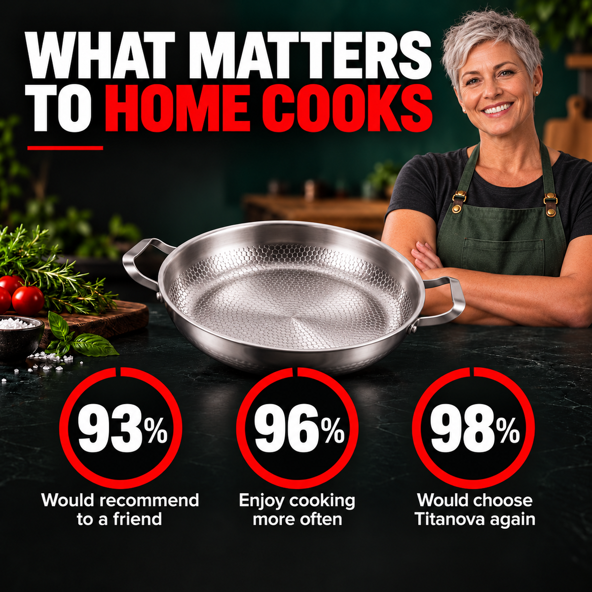 Hand-Hammered Titanium Pan with Two Handles 12" - TITANOVA®