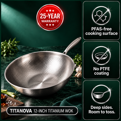 Hand-Hammered Titanium Wok 12" - TITANOVA®